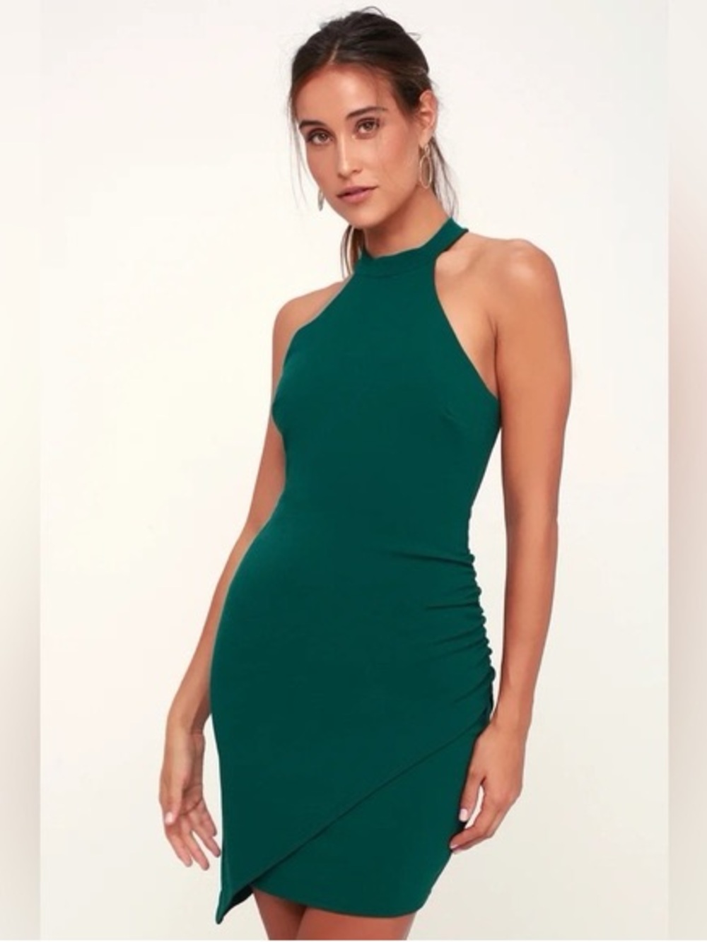 Lulu's Emerald Halter Bodycon Mini Dress